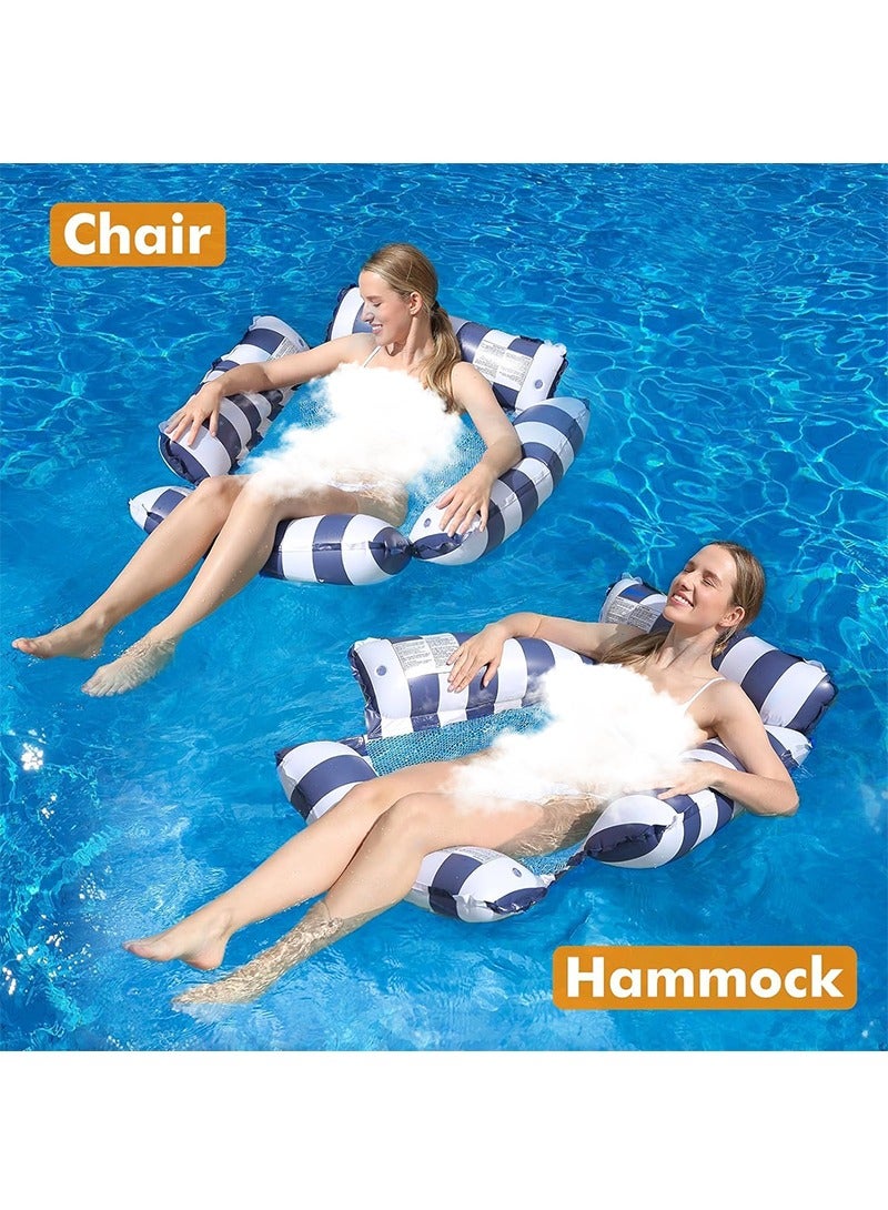 TAPIT Inflatable Swimming Pool Float with Inflator, Foldable Portable Striped Float Lounge Chair, Water Play Hammock for Adults (Blue) - Image 3