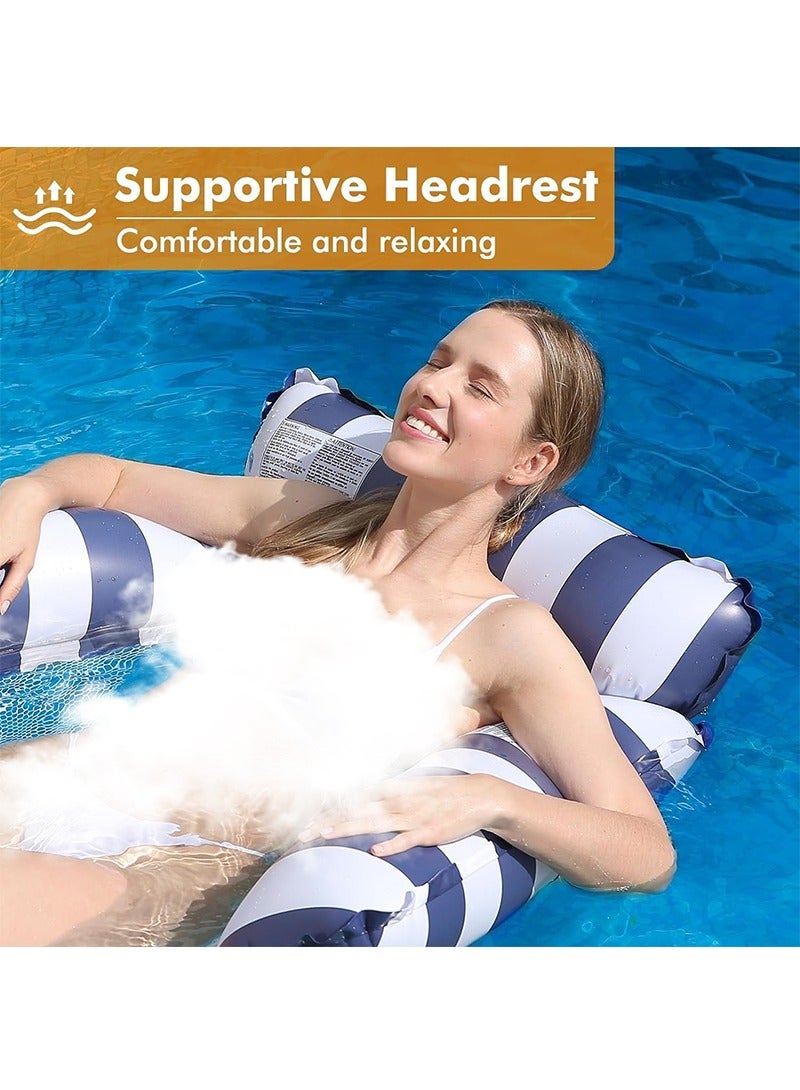 TAPIT Inflatable Swimming Pool Float with Inflator, Foldable Portable Striped Float Lounge Chair, Water Play Hammock for Adults (Blue) - Image 5