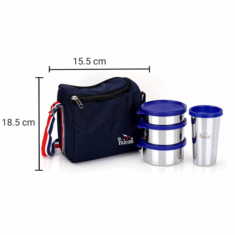 PDDFALCON Pdd Falcon Stainless Steel Dura Lunch Box 3 Containers and Tumblers with Insulated Bag Spoon 100 Leak Proof Blue1270 ml 2 pc 350 ml Each 1 pc 200 ml 370 ml Tumbler - Image 2