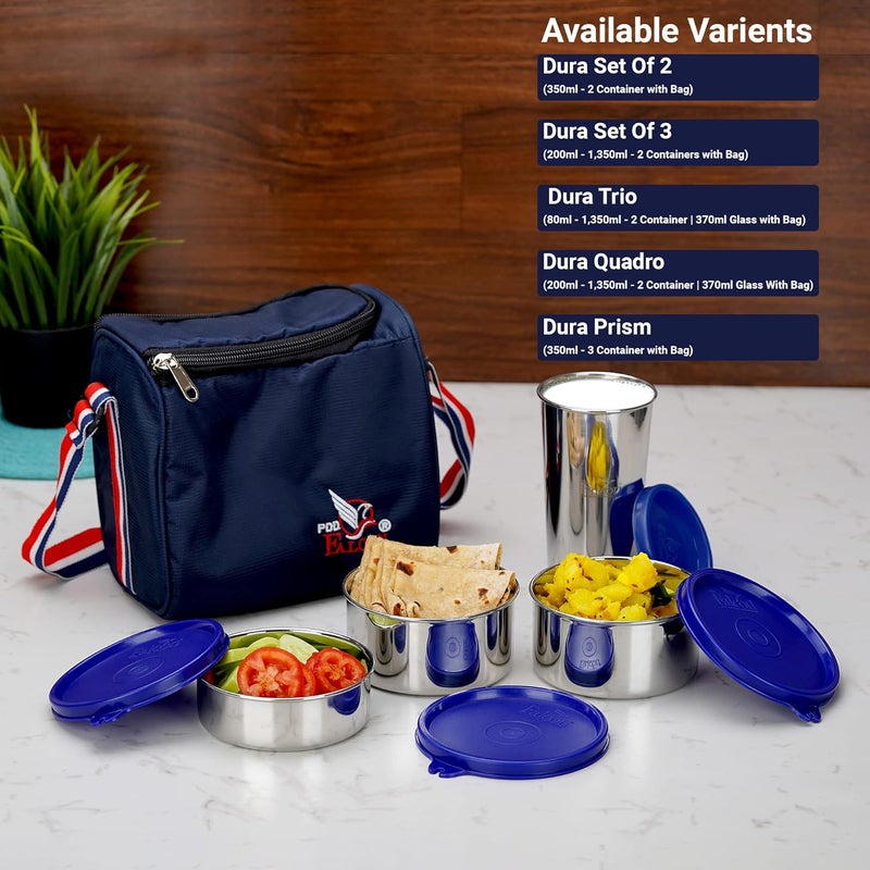 PDDFALCON Pdd Falcon Stainless Steel Dura Lunch Box 3 Containers and Tumblers with Insulated Bag Spoon 100 Leak Proof Blue1270 ml 2 pc 350 ml Each 1 pc 200 ml 370 ml Tumbler - Image 4