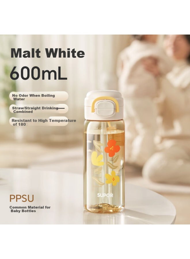 Supor Ppsu Double Drinking Plastic Cup With Lid For Adults And Children, Large Capacity Plastic Cup, Malt White, 600ml - Image 1