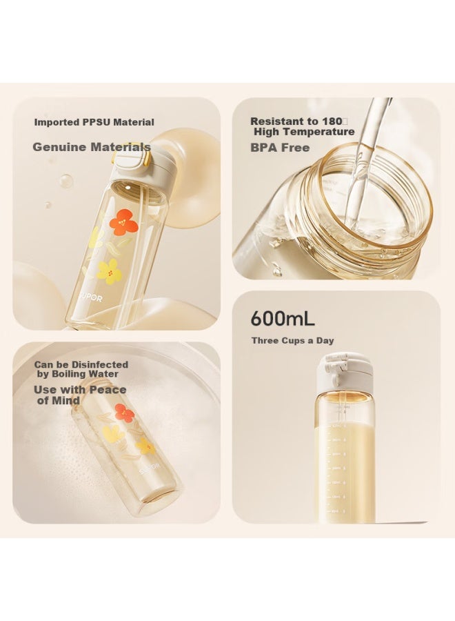 Supor Ppsu Double Drinking Plastic Cup With Lid For Adults And Children, Large Capacity Plastic Cup, Malt White, 600ml - Image 3