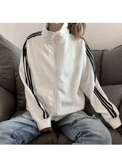 Generic New Spring Summer Womens Loose Fit Three Button Jacket Korean Style Thin Cloth Baseball Uniform Cardigan Black For Students White 