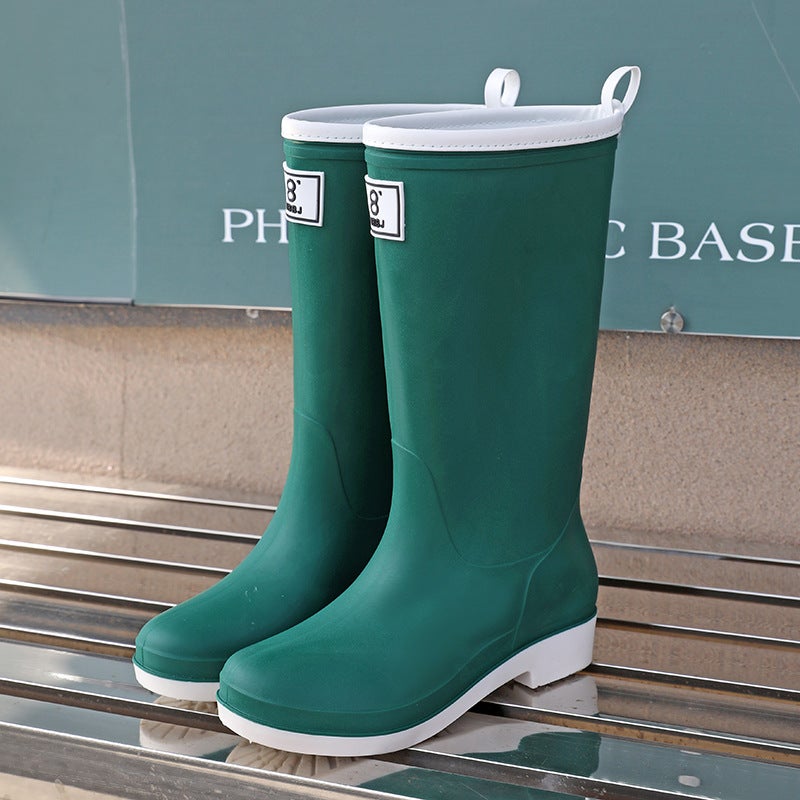 Fashion High-Tube Rain Boots for Women Green (edged)