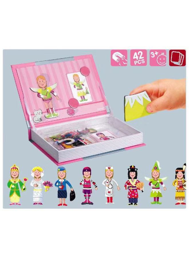 Hot Sale French Little Red Book Dress Baby DIY Assembled Magnetic Book Magnetic Sticker 3D Early Education Puzzle-Color:National Fashion Clothing Series  - Image 1