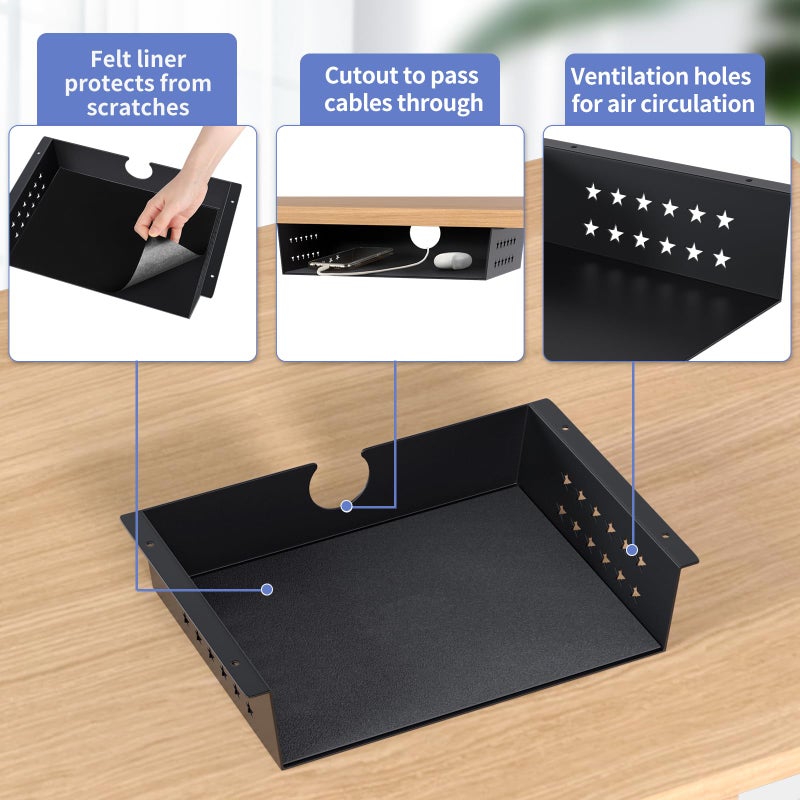 MOLIGOU Under Desk Storage Shelf, Under Desk Tray with Felt Liner, Screw Mount Under Table Hidden Storage for Home Office, Kitchen Cabinet - Image 3