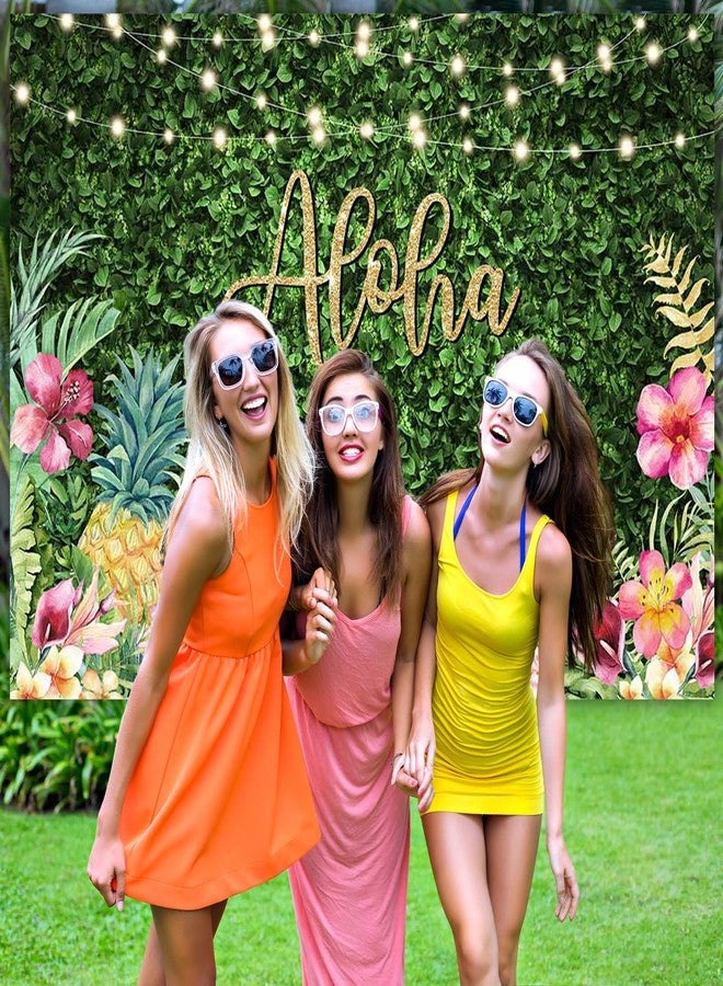 Avezano Aloha Backdrop Luau Birthday Party Backdrop Tropical Hawaiian Baby Shower Party Banner Decoration Glitter Lights Green Grass Pineapple Background for Photography Photo Booth Banner - Image 3