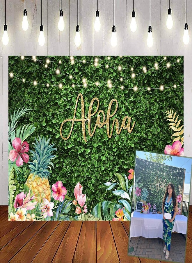 Avezano Aloha Backdrop Luau Birthday Party Backdrop Tropical Hawaiian Baby Shower Party Banner Decoration Glitter Lights Green Grass Pineapple Background for Photography Photo Booth Banner - Image 2