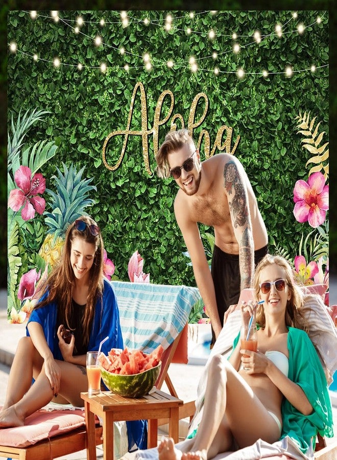 Avezano Aloha Backdrop Luau Birthday Party Backdrop Tropical Hawaiian Baby Shower Party Banner Decoration Glitter Lights Green Grass Pineapple Background for Photography Photo Booth Banner - Image 4