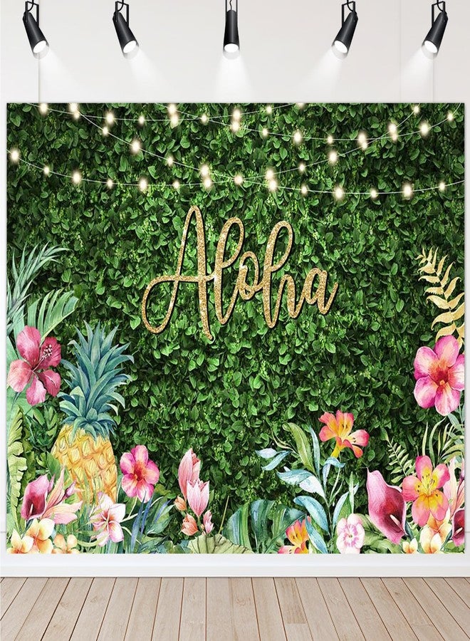 Avezano Aloha Backdrop Luau Birthday Party Backdrop Tropical Hawaiian Baby Shower Party Banner Decoration Glitter Lights Green Grass Pineapple Background for Photography Photo Booth Banner - Image 1