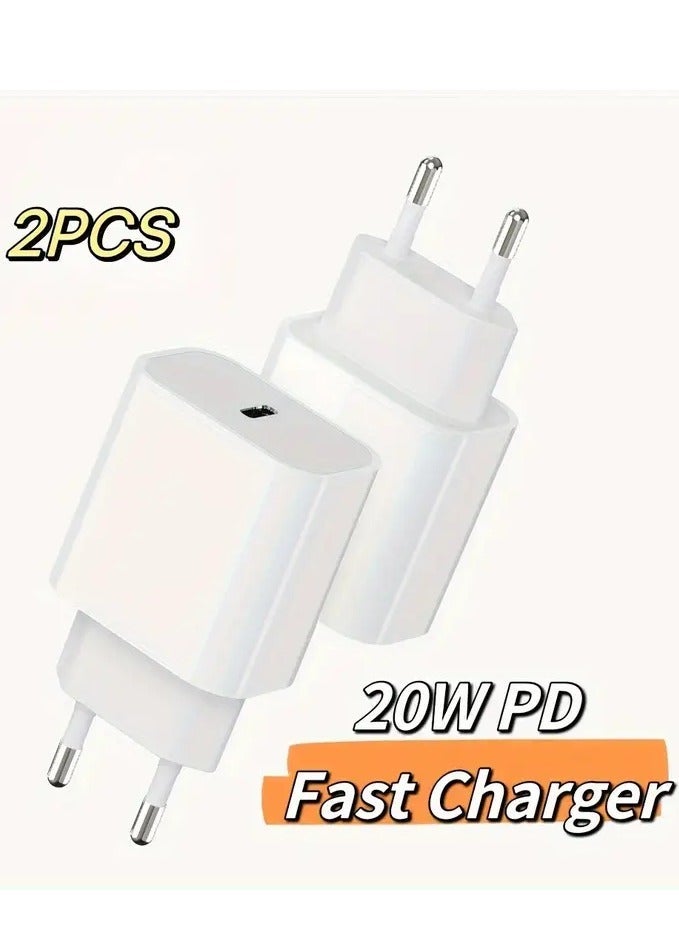 MUNTAQI شاحن حائط سريع 20 واط USB-C PD بحزمة 2 - مع قابس بمعيار أوروبي - متوافق مع آيفون 15/14/13 برو ماكس/ميني/إكس إس/إكس آر، آيباد إير، والمزيد - [مناسب للسفر] [محول طاقة لـ 110 فولت/220 فولت] - Image 1