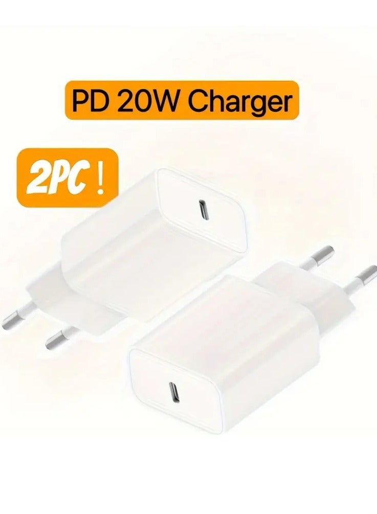 MUNTAQI شاحن حائط سريع 20 واط USB-C PD بحزمة 2 - مع قابس بمعيار أوروبي - متوافق مع آيفون 15/14/13 برو ماكس/ميني/إكس إس/إكس آر، آيباد إير، والمزيد - [مناسب للسفر] [محول طاقة لـ 110 فولت/220 فولت] - Image 2