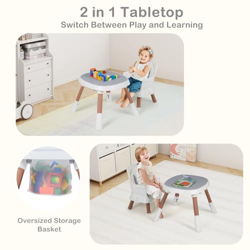INFANS 9 in 1 High Chair, Convertible Baby Highchair for Babies and Toddlers, Table and Chair Set Building Block Infant Dining Booster Seat, Kids Stool with Activity Children Play Kitchen (Beige) - Image 4