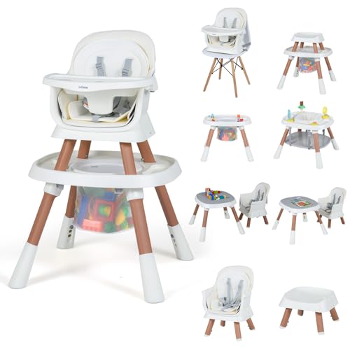 INFANS 9 in 1 High Chair, Convertible Baby Highchair for Babies and Toddlers, Table and Chair Set Building Block Infant Dining Booster Seat, Kids Stool with Activity Children Play Kitchen (Beige) - Image 1