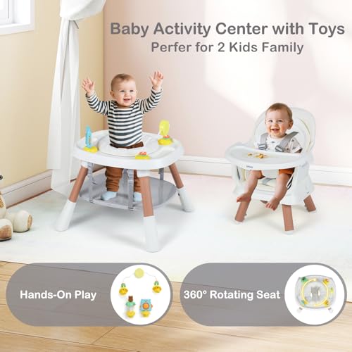 INFANS 9 in 1 High Chair, Convertible Baby Highchair for Babies and Toddlers, Table and Chair Set Building Block Infant Dining Booster Seat, Kids Stool with Activity Children Play Kitchen (Beige) - Image 2