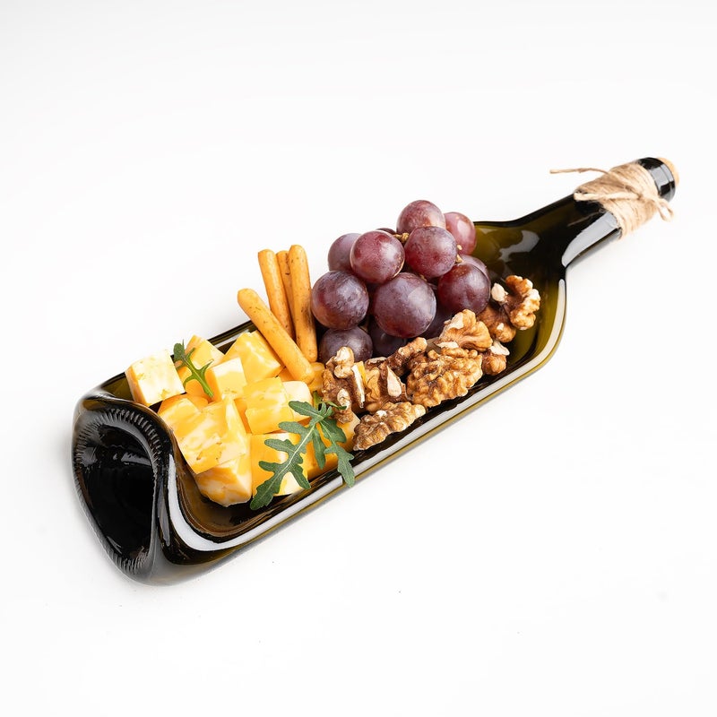 Glasiko world Melted Wine Bottle Serving Boards; Decorative Rectangle Serving Trays for Home Decor; Small Cheese Platter Serving Board; Unique Cheese and Cracker Tray for Dinner Party - Image 1