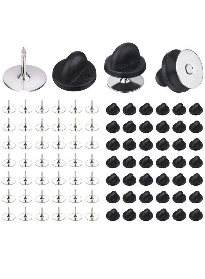 BEADNOVA 50 Pairs Pin Backings Tie Tacks Blank Pins With Rubber Pin Backings Pin Backs For Crafts (Silver Black 50 Sets) - Image 1