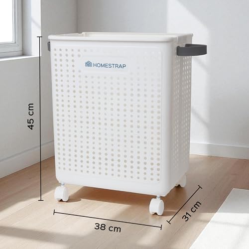 Homestrap Laundry Magic Mover Mini | Foldable Laundry Basket with Wheels & Handles | Breathable Storage Organizer for Clothes, Toys & Daily Essentials | Mini White - Image 2