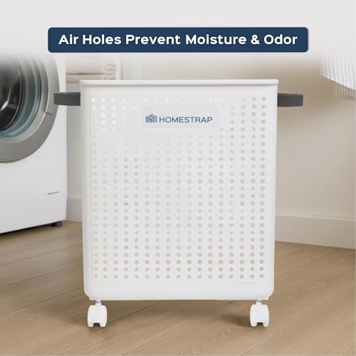 Homestrap Laundry Magic Mover Mini | Foldable Laundry Basket with Wheels & Handles | Breathable Storage Organizer for Clothes, Toys & Daily Essentials | Mini White - Image 4