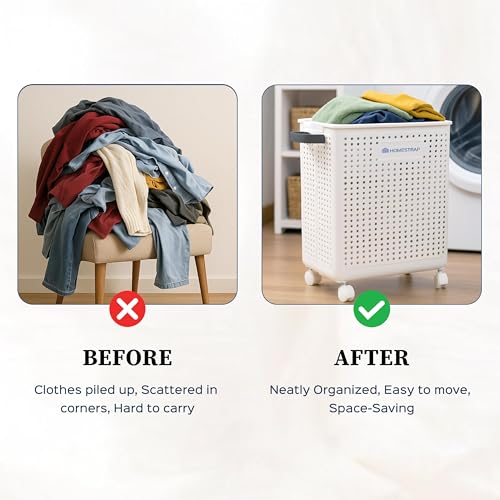 Homestrap Laundry Magic Mover Mini | Foldable Laundry Basket with Wheels & Handles | Breathable Storage Organizer for Clothes, Toys & Daily Essentials | Mini White - Image 5