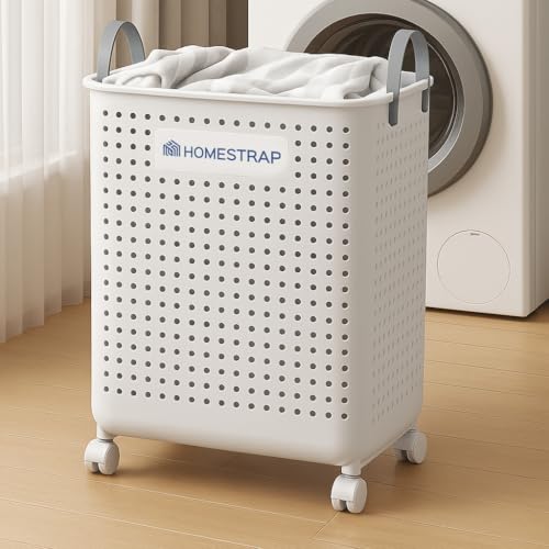 Homestrap Laundry Magic Mover Mini | Foldable Laundry Basket with Wheels & Handles | Breathable Storage Organizer for Clothes, Toys & Daily Essentials | Mini White - Image 1