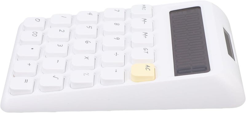 Zerodis Handicrafts and Battery Dual Power Large Display Responsive Mechanical Buttons Cute Basic Standard Calculator Office Calculator for Office Study School 12 Digits Solar (White) - Image 2