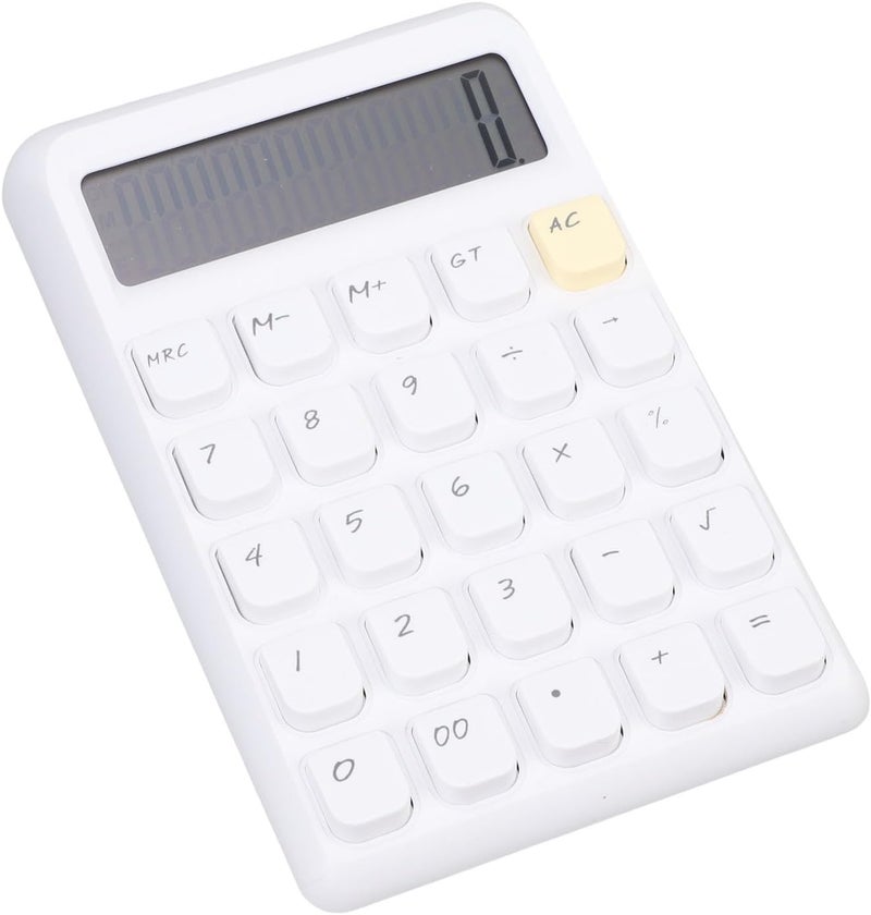 Zerodis Handicrafts and Battery Dual Power Large Display Responsive Mechanical Buttons Cute Basic Standard Calculator Office Calculator for Office Study School 12 Digits Solar (White) - Image 5