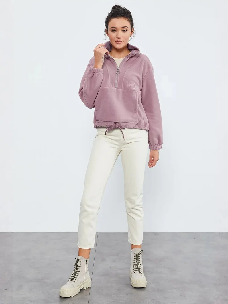 تومي لايف TOMMY Oversized Half-zip Plush Sweatshirt