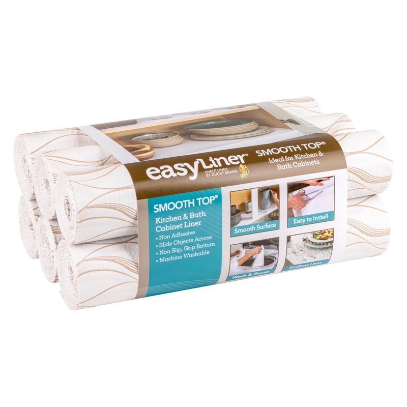 Duck Smooth Top EasyLiner for Cabinets  Drawers  Easy to Install  Cut to Fit  Shelf Paper  Drawer Liner Non Adhesive  Non Slip Shelf Liner  20in x 6ft  6 Roll Project Pack  Taupe Svelte