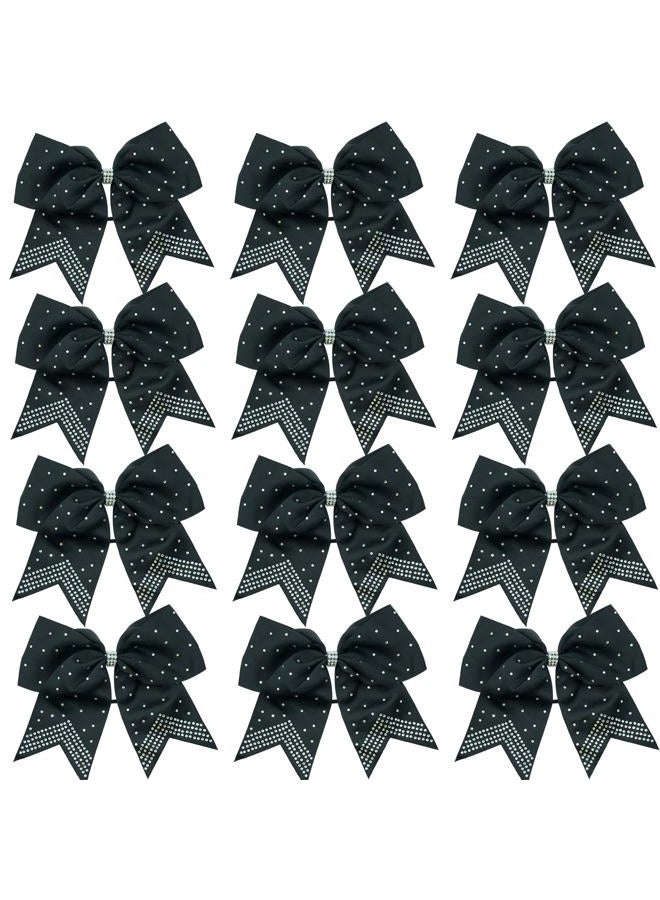 Hipcheer 12PCS 8" Rhinestones Large Cheer Hair Bows for Girls, Hand-made Grosgrain Ribbon Hair Accessories for Teen Girls Softball Cheerleader Sport (Black) - Image 1
