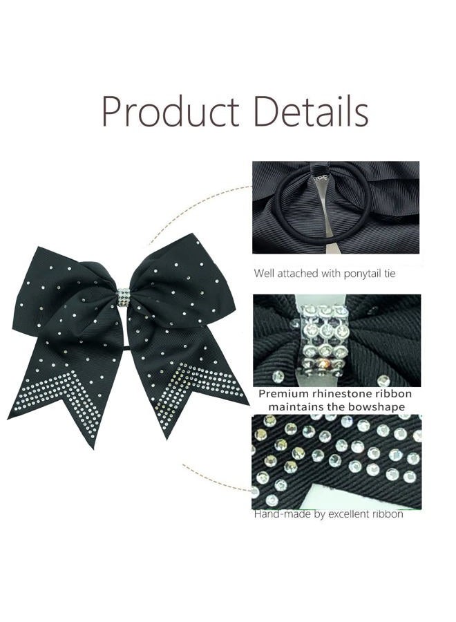 Hipcheer 12PCS 8" Rhinestones Large Cheer Hair Bows for Girls, Hand-made Grosgrain Ribbon Hair Accessories for Teen Girls Softball Cheerleader Sport (Black) - Image 5