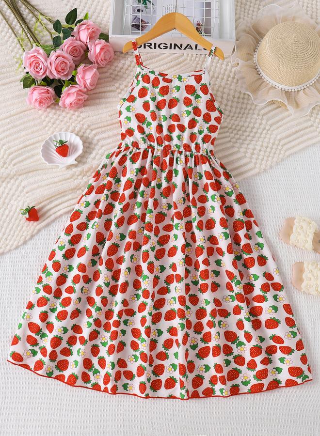 Take Two Girls Strawberry Print Strappy Dress - Image 1