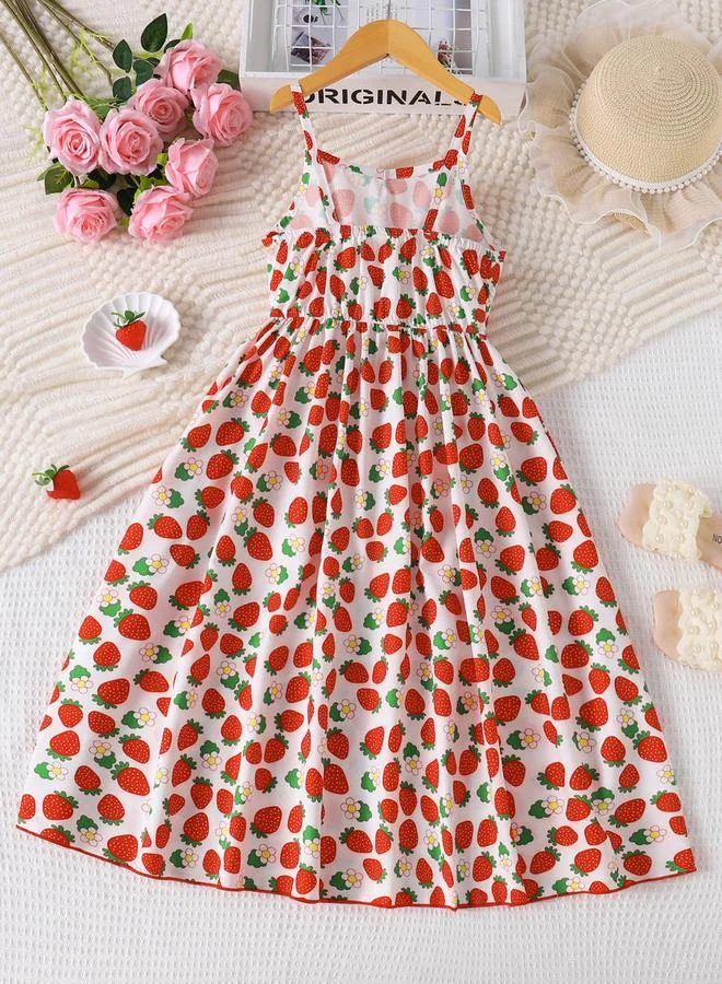 Take Two Girls Strawberry Print Strappy Dress