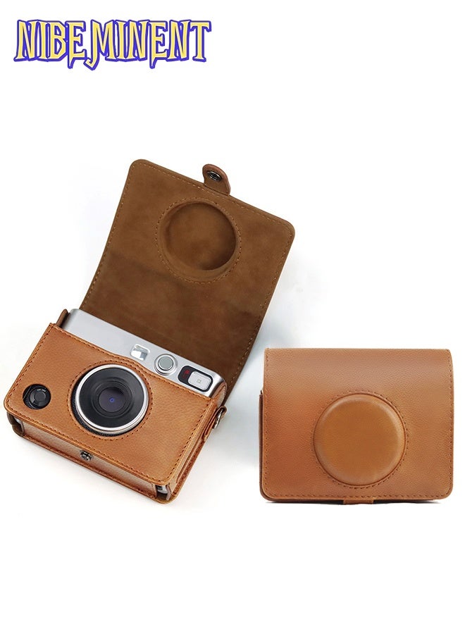 NIBEMINENT Case for Fuji Mini EVO ,Camera Compatible Camera with Adjustable Shoulder Strap in Brown Lychee Texture Horizontal Style - Image 1