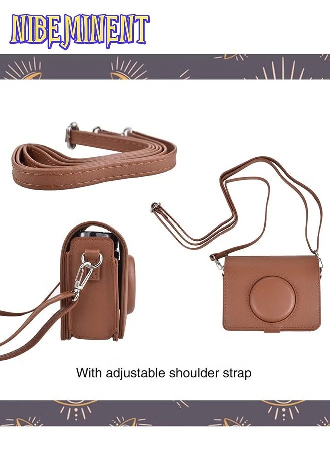 NIBEMINENT Case for Fuji Mini EVO ,Camera Compatible Camera with Adjustable Shoulder Strap in Brown Lychee Texture Horizontal Style - Image 4