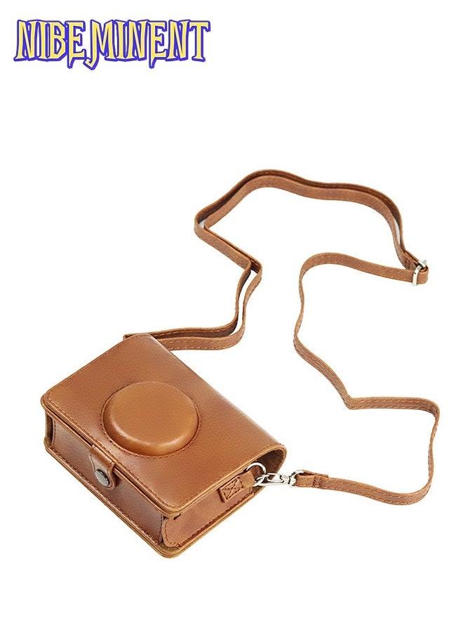 NIBEMINENT Case for Fuji Mini EVO ,Camera Compatible Camera with Adjustable Shoulder Strap in Brown Lychee Texture Horizontal Style - Image 2