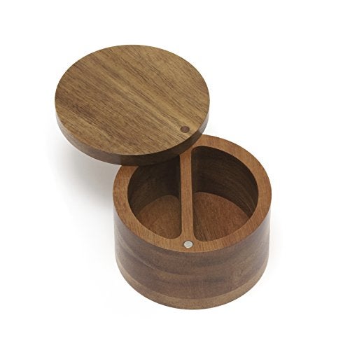 Lipper International Acacia Wood Divided Spice Box with Swivel Cover, 4" Diameter x 2.5" Height - Image 1