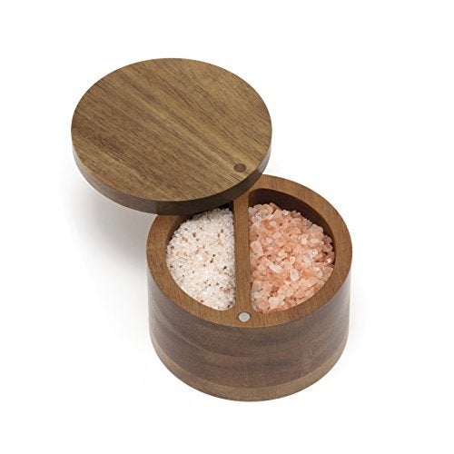 Lipper International Acacia Wood Divided Spice Box with Swivel Cover, 4" Diameter x 2.5" Height - Image 2