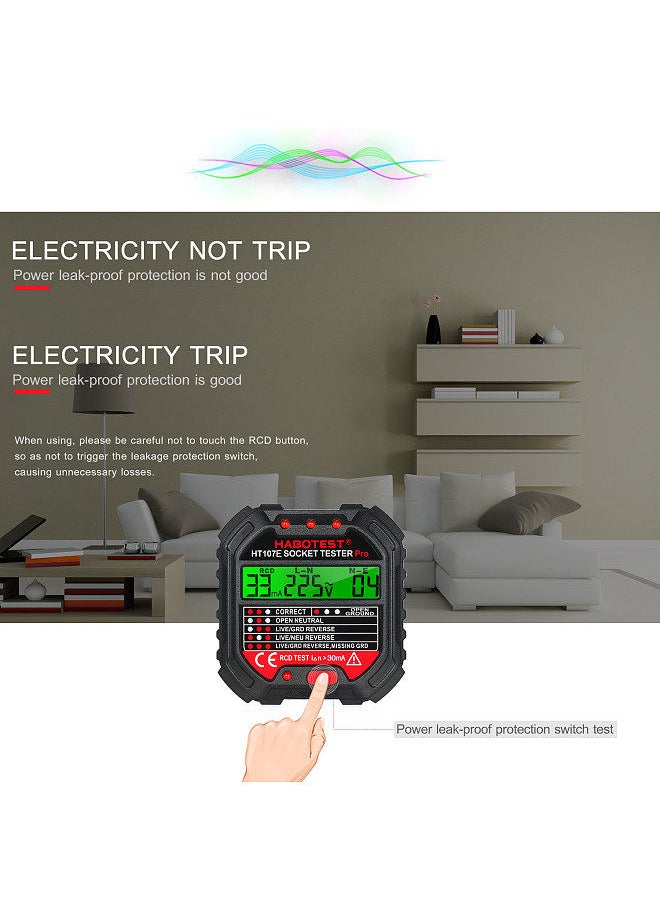 HABOTEST - GFCI Outlet Tester with Voltage Display 90-250V Socket Tester Automatic Electric Circuit Polarity Voltage Detector Breaker Finder HT107E - Image 1