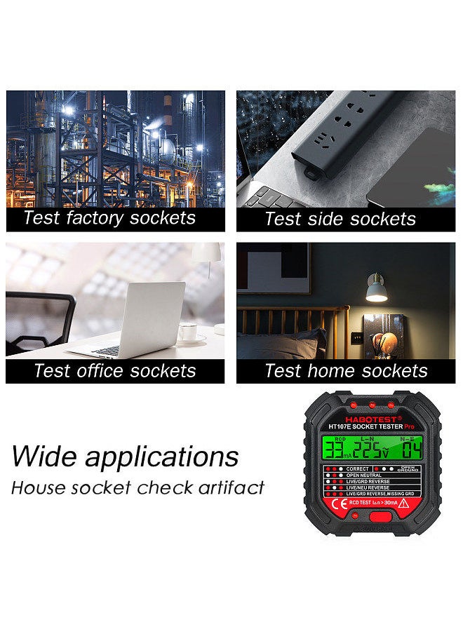 HABOTEST - GFCI Outlet Tester with Voltage Display 90-250V Socket Tester Automatic Electric Circuit Polarity Voltage Detector Breaker Finder HT107E - Image 1
