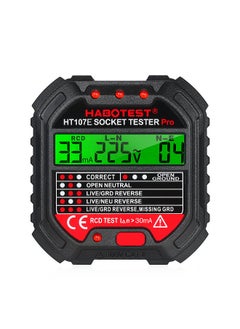 GFCI Outlet Tester with Voltage Display 90-250V Socket Tester Automatic Electric Circuit Polarity Voltage Detector Breaker Finder HT107E