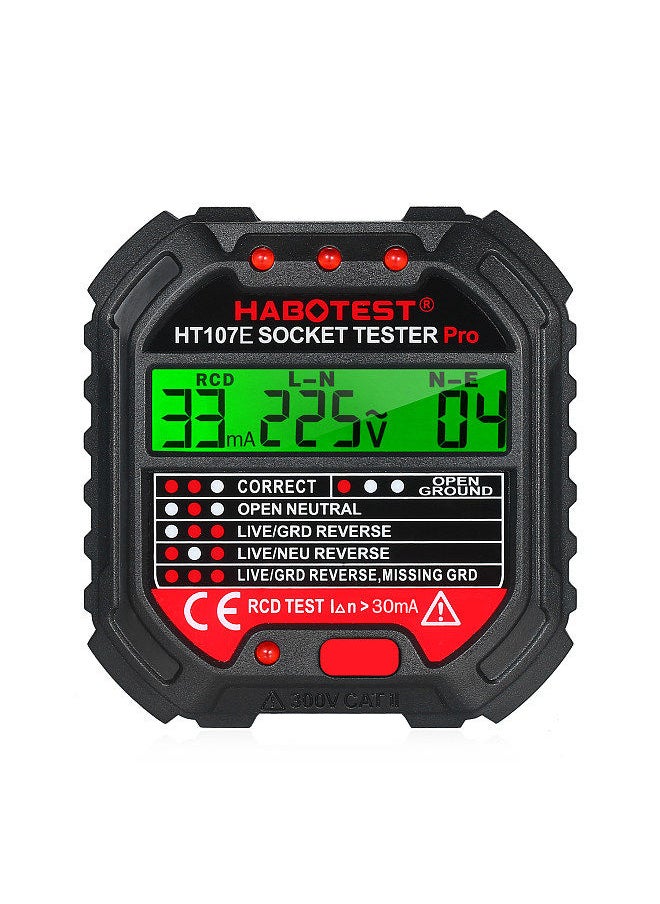HABOTEST - GFCI Outlet Tester with Voltage Display 90-250V Socket Tester Automatic Electric Circuit Polarity Voltage Detector Breaker Finder HT107E - Image 1