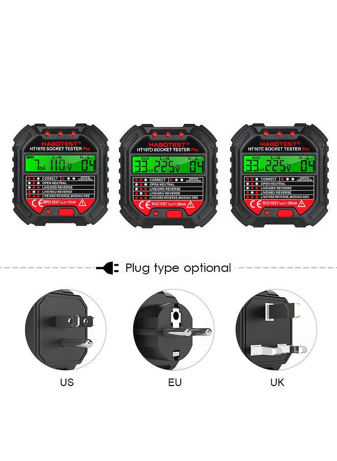 HABOTEST - GFCI Outlet Tester with Voltage Display 90-250V Socket Tester Automatic Electric Circuit Polarity Voltage Detector Breaker Finder HT107E - Image 1