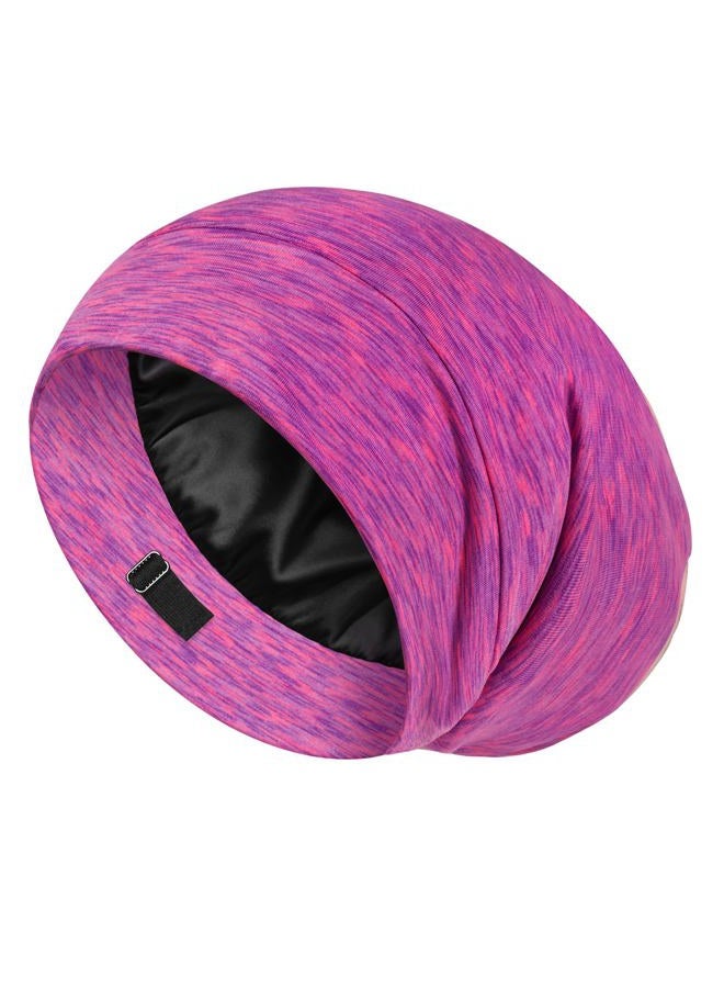 LULUSILK 100% Mulberry Silk Lined Sleep Cap Silk Bonnet for Sleeping, No More Frizzy Tangled Hair, Stay On All Night Adjustable Silk Hair Wrap for Sleeping, Hot Pink, Pack of 1 - Image 1