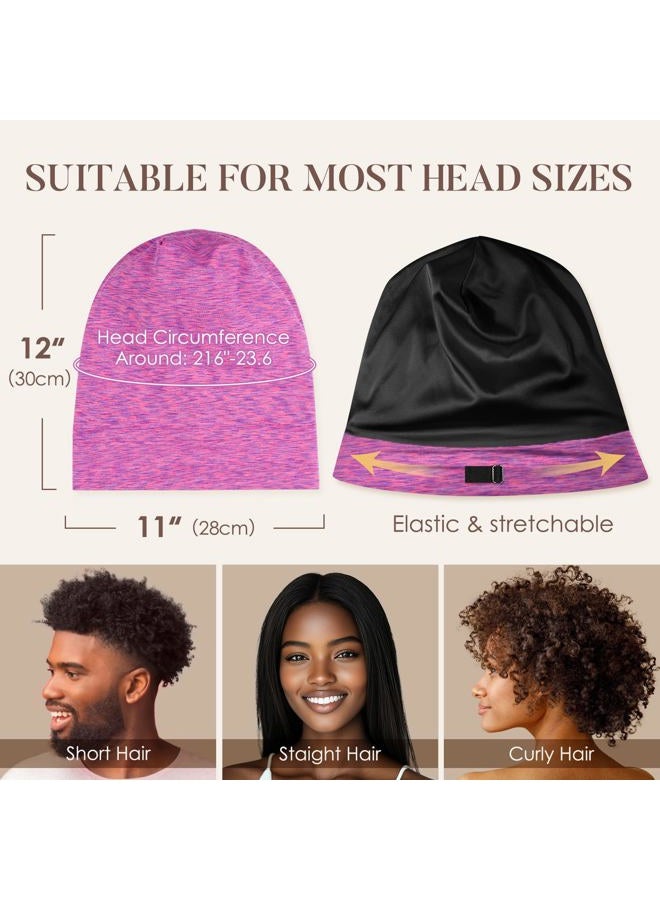 LULUSILK 100% Mulberry Silk Lined Sleep Cap Silk Bonnet for Sleeping, No More Frizzy Tangled Hair, Stay On All Night Adjustable Silk Hair Wrap for Sleeping, Hot Pink, Pack of 1 - Image 5