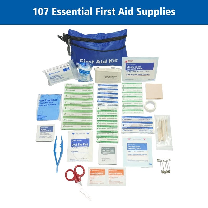 First Aid Only مجموعة الإسعافات الأولية المتعددة الاستخدامات 91701 من فيرست أيد أونلي لحالات الطوارئ المنزلية والسيارة والسفر والأعمال 107 قطعة - Image 2