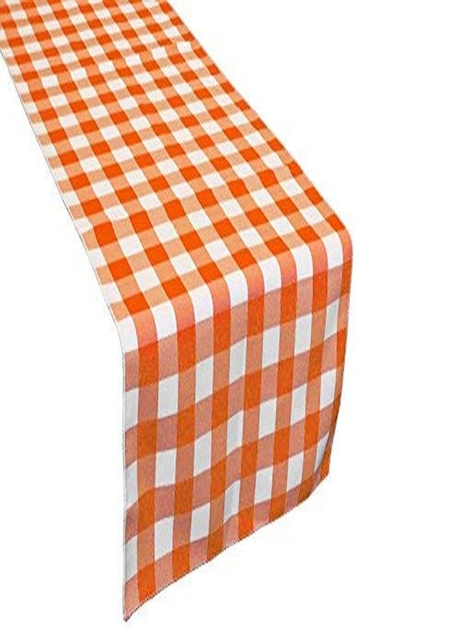 LA Linen Checkered Gingham Double Sided Table Runner, 14" x 108", Orange/White - Image 2