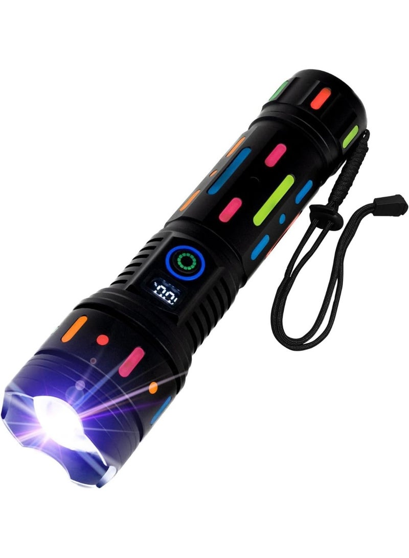 LED Torch, Super Bright Rechargeable Flashlight, 20000 Lumens, Waterproof Tactical Torch with 5 Modes & Zoom, Type-C Fast Charging, 10000mAh Battery, Long-Range Light for Camping,& Emergency - Image 1