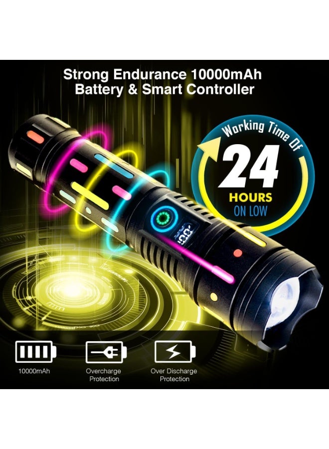 LED Torch, Super Bright Rechargeable Flashlight, 20000 Lumens, Waterproof Tactical Torch with 5 Modes & Zoom, Type-C Fast Charging, 10000mAh Battery, Long-Range Light for Camping,& Emergency - Image 4