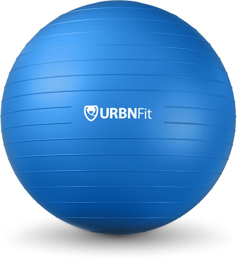 URBNFit كرة تمارين URBNFit - كرة يوغا بأحجام متعددة لليوغا، والبيلاتس، والحمل، والثبات - كرة توازن سويسرية مضادة للانفجار مع مضخة سريعة - كرسي كرة مكتبي للمنزل والصالة الرياضية - 22 بوصة - زرقاء - Image 1